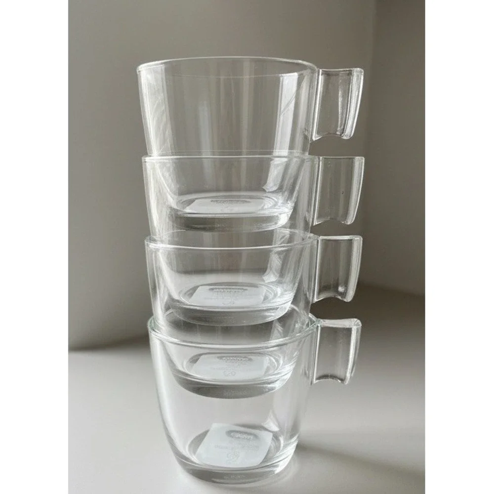 IKEA Clear Glass Espresso Coffee Cups Set of 4‎ Stackable Scandinavian
